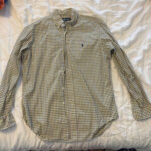 Medium Plaid Blue White Yellow classic fit Polo by Ralph Lauren button down